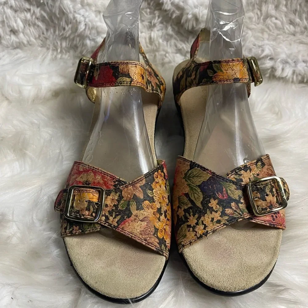 Alegria leather multi color floral print ankle strap sandals  SZ9.5